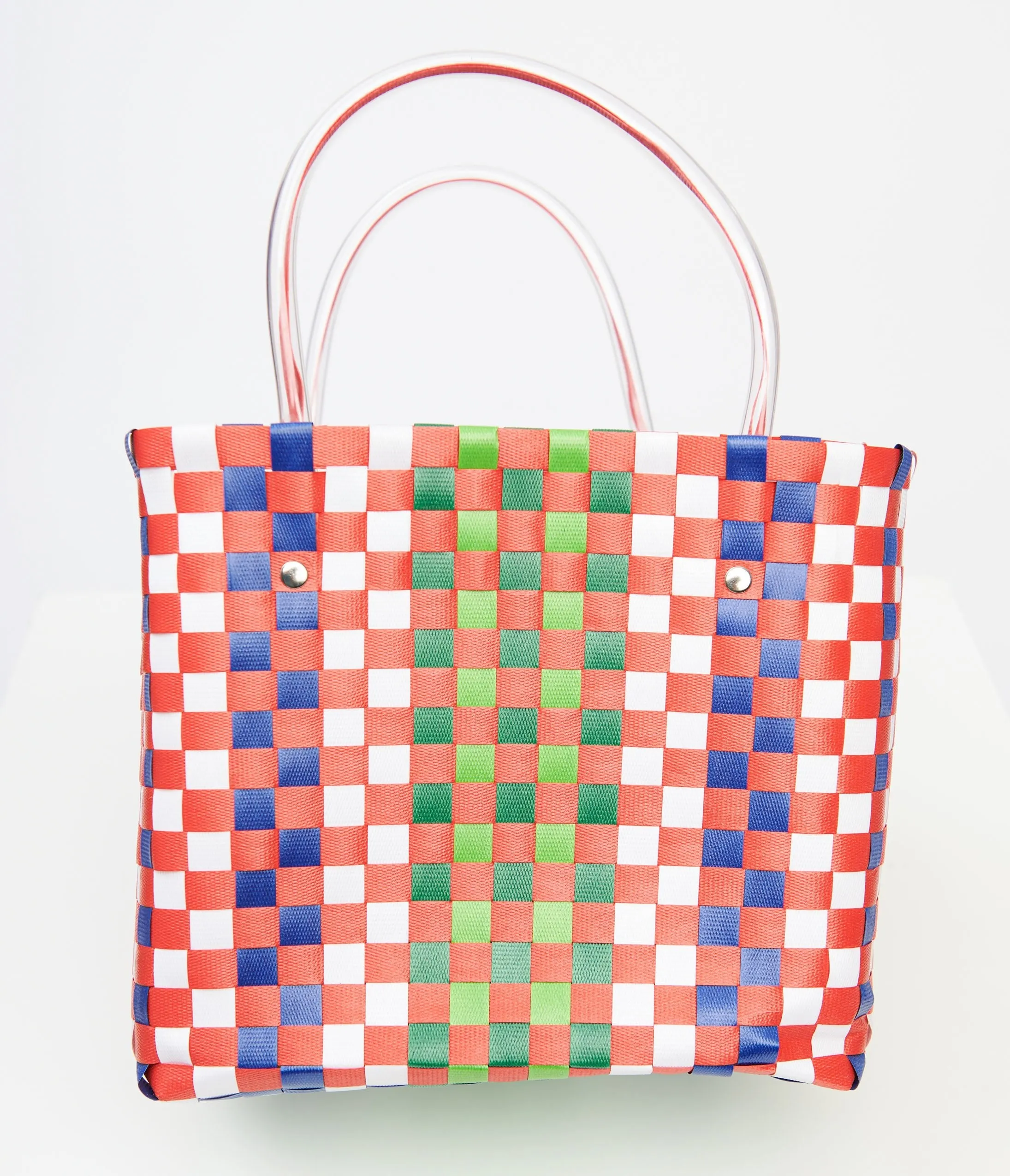 1970s Red & Green Woven Basket Bag