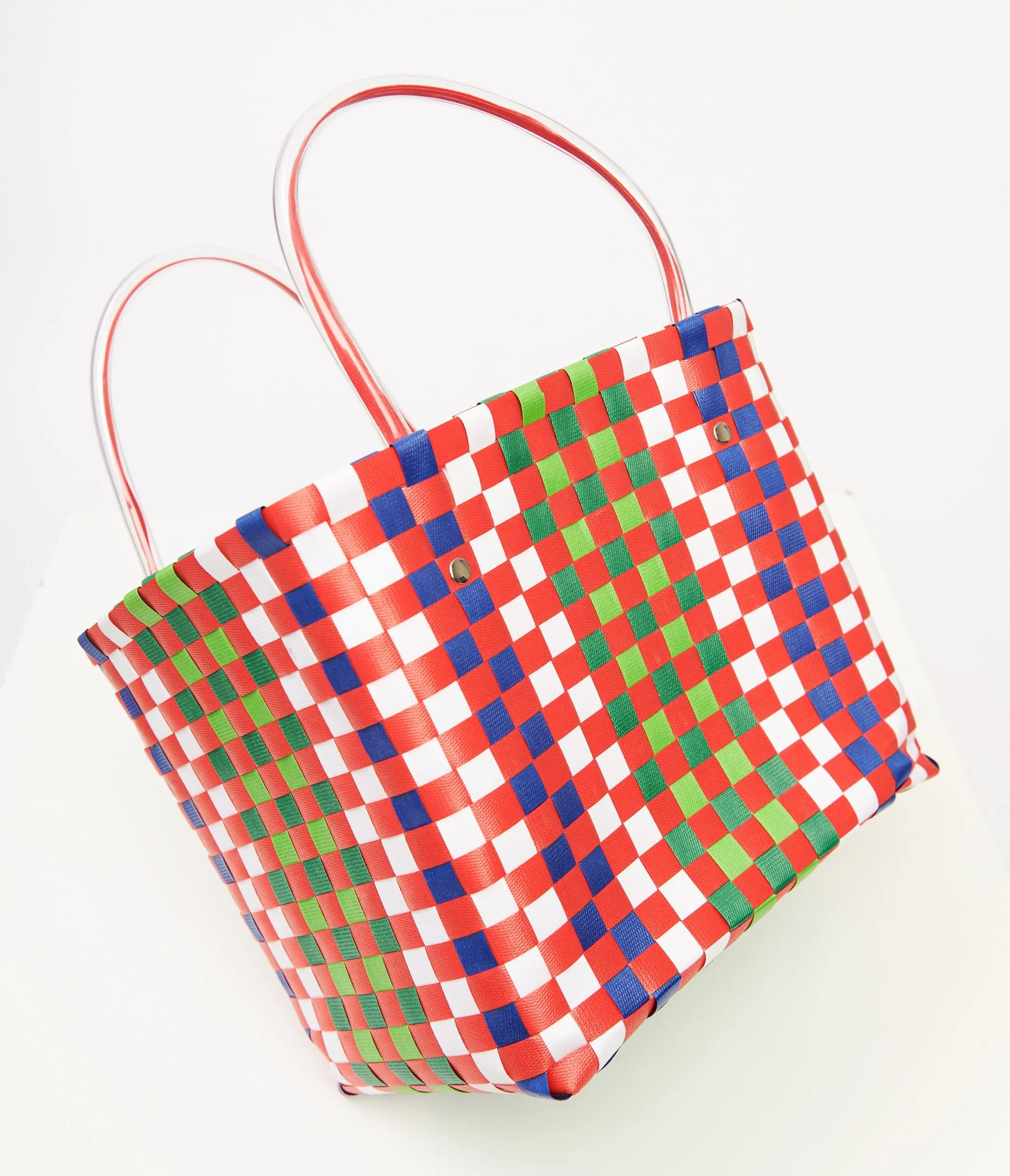 1970s Red & Green Woven Basket Bag