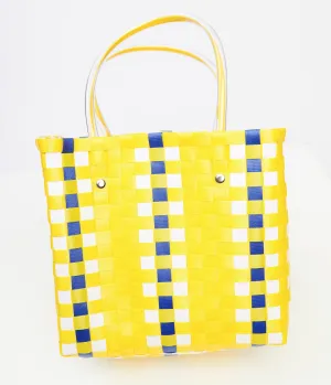 1970s Yellow & Blue Woven Basket Bag