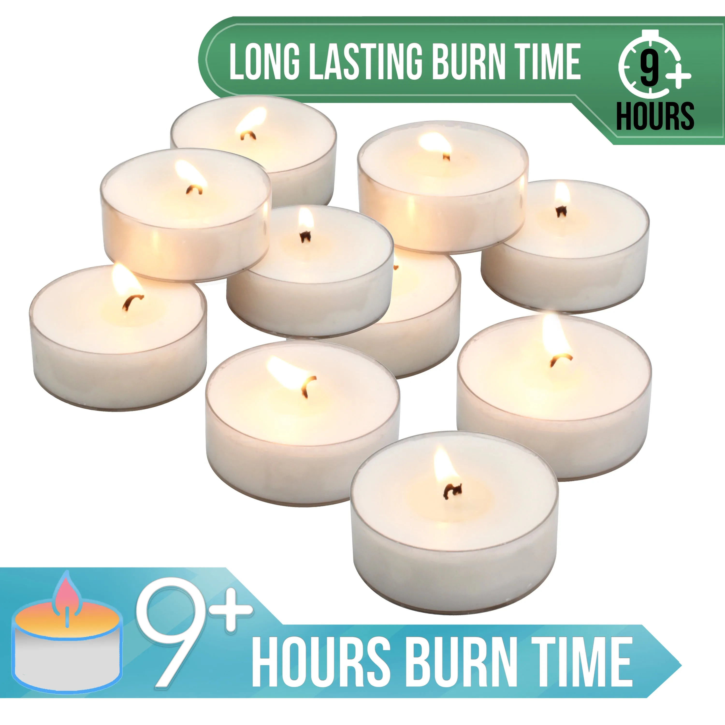 20-Pack Unscented Mega Oversized Clear Cup Tealight Candles with 9 Hour Extended Burn Time