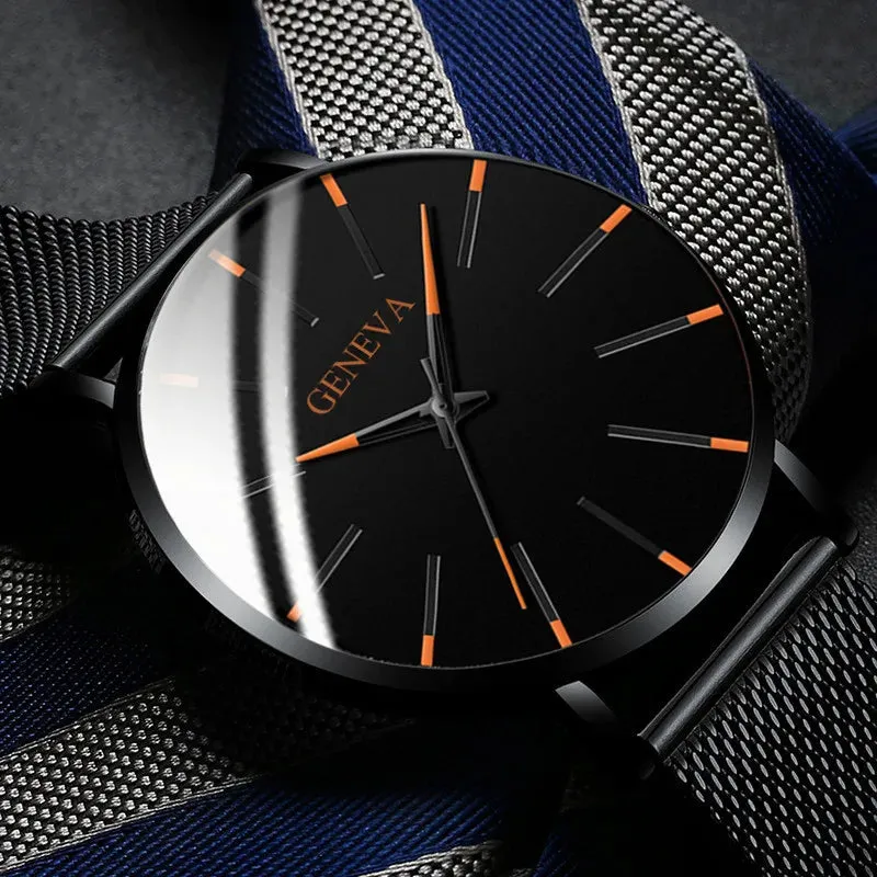 2023 Minimalist Men's Ultra Thin Quartz Watch - Sleek Stainless Steel Mesh