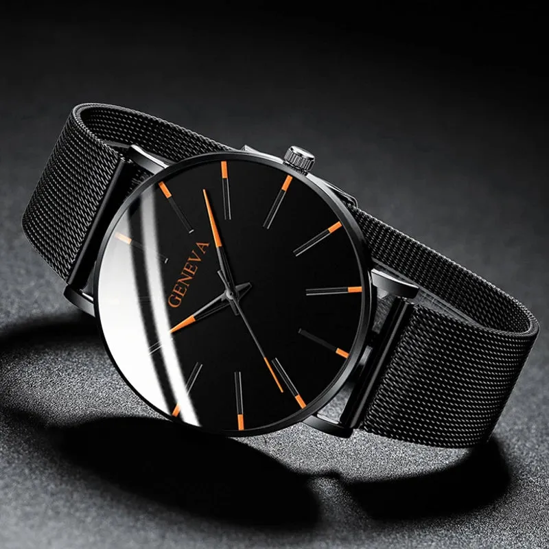 2023 Minimalist Men's Ultra Thin Quartz Watch - Sleek Stainless Steel Mesh