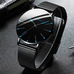 2023 Minimalist Men's Ultra Thin Quartz Watch - Sleek Stainless Steel Mesh