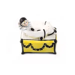 ANTIQUE CERAMIC TRINKET BOX—PIERROT