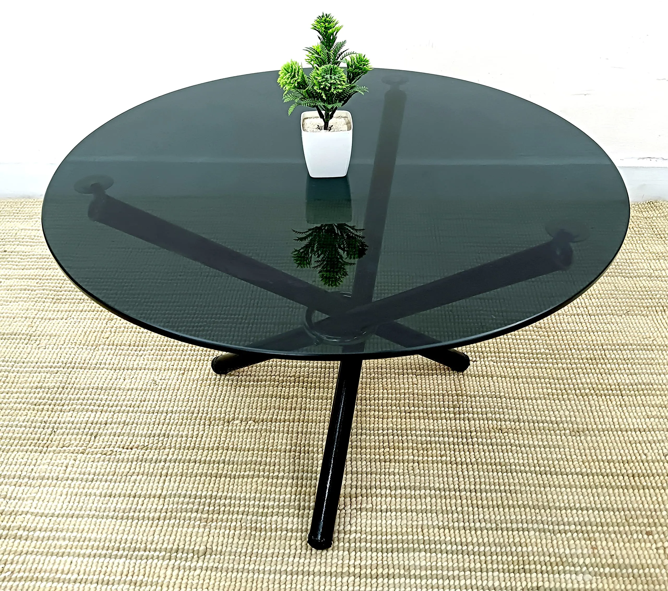 AVRIAN Modern Glass & Metal Folding Round Coffee Table | Center Coffee Table for Living Room (Black)- 24 x 24 x 18 Inch Sofa Table/Tea Table