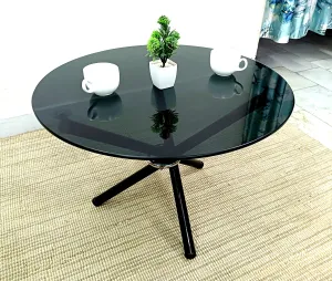 AVRIAN Modern Glass & Metal Folding Round Coffee Table | Center Coffee Table for Living Room (Black)- 24 x 24 x 18 Inch Sofa Table/Tea Table