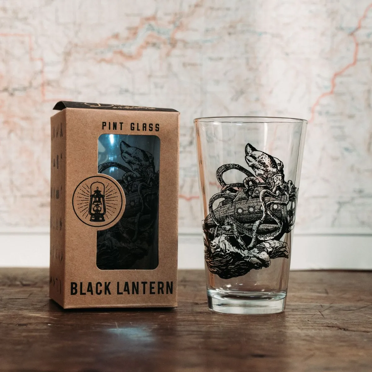 Black Lantern Beer Pint Glass Set - Kraken vs. Submarine