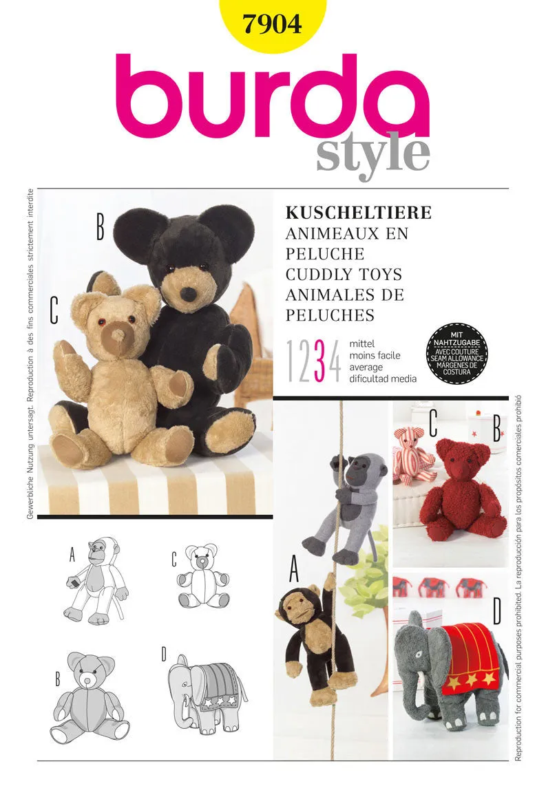 Burda 7904 Stuffed Animals Sewing Pattern