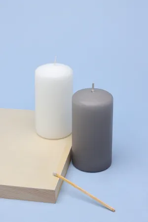 Classic Unscented White Grey Pillar Candle