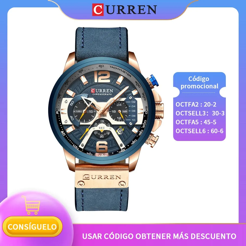 CURREN  Military Style Sport Watch with Chronograph & Leather Band