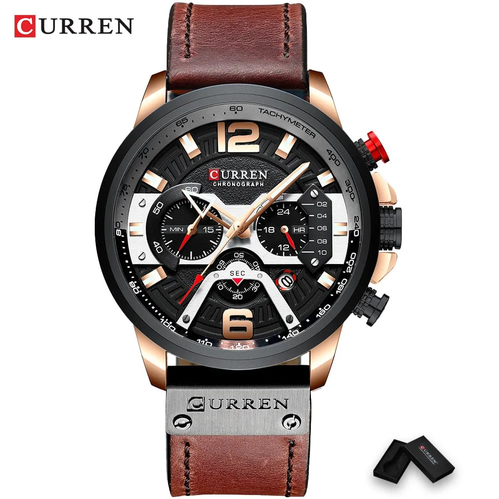 CURREN  Military Style Sport Watch with Chronograph & Leather Band