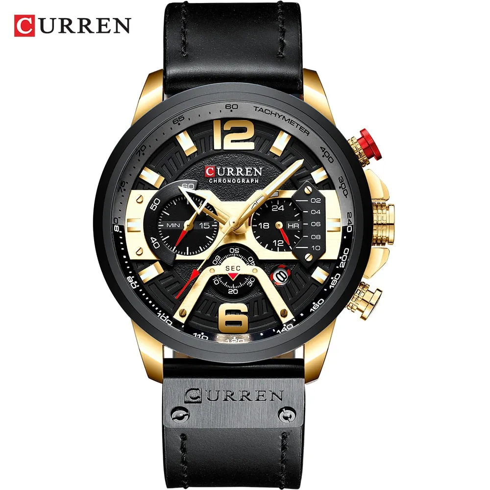 CURREN  Military Style Sport Watch with Chronograph & Leather Band