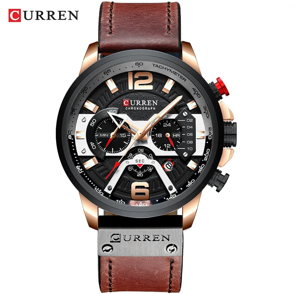 CURREN  Military Style Sport Watch with Chronograph & Leather Band