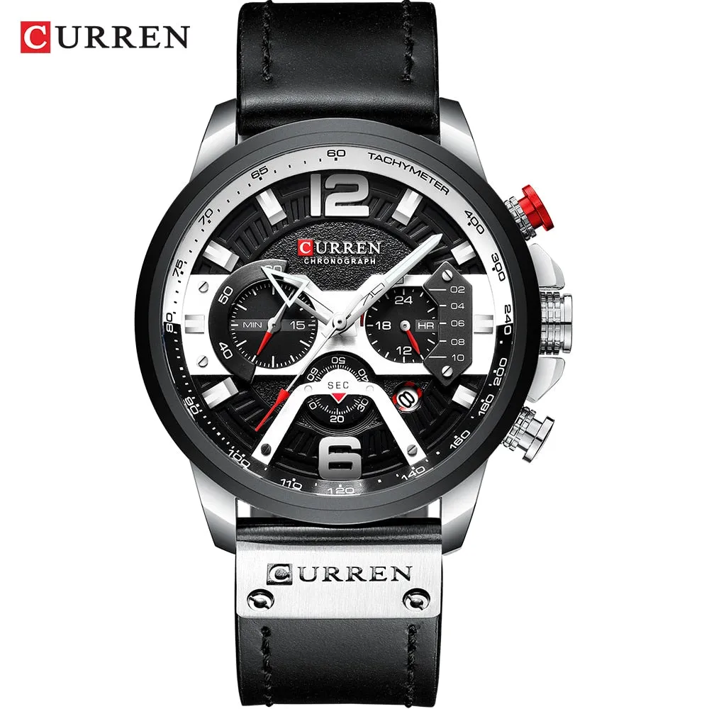 CURREN  Military Style Sport Watch with Chronograph & Leather Band