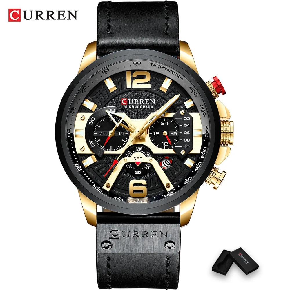 CURREN  Military Style Sport Watch with Chronograph & Leather Band