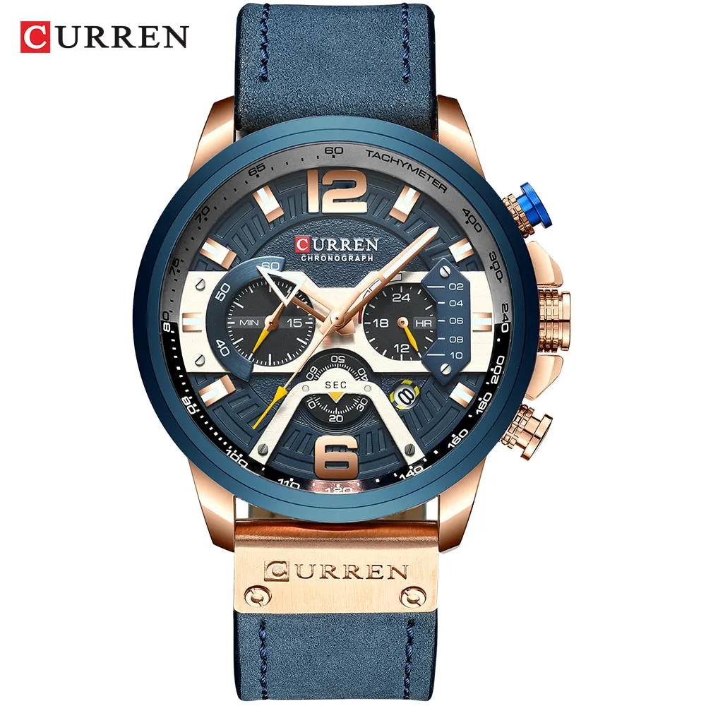 CURREN  Military Style Sport Watch with Chronograph & Leather Band