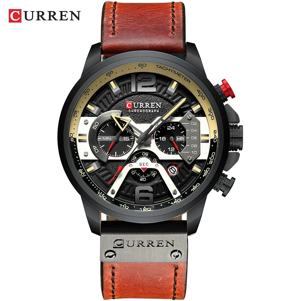 CURREN  Military Style Sport Watch with Chronograph & Leather Band