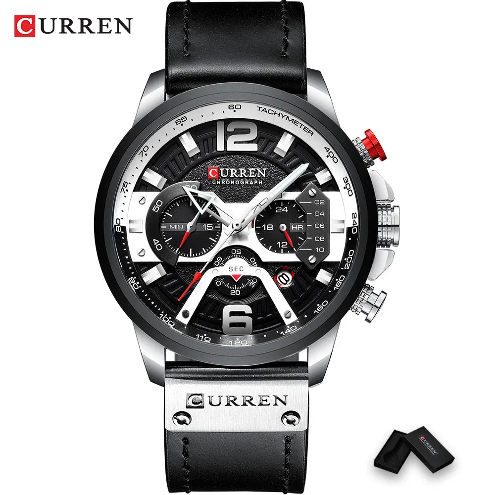 CURREN  Military Style Sport Watch with Chronograph & Leather Band