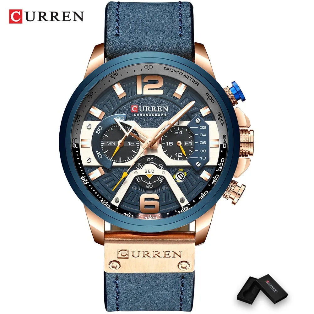 CURREN  Military Style Sport Watch with Chronograph & Leather Band