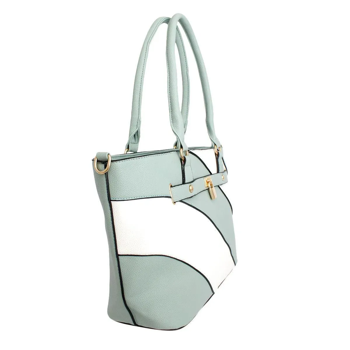 Elegant Green and White Wavy Stripe Women's Tote Handbag - Vegan Faux Leather Statement Piece