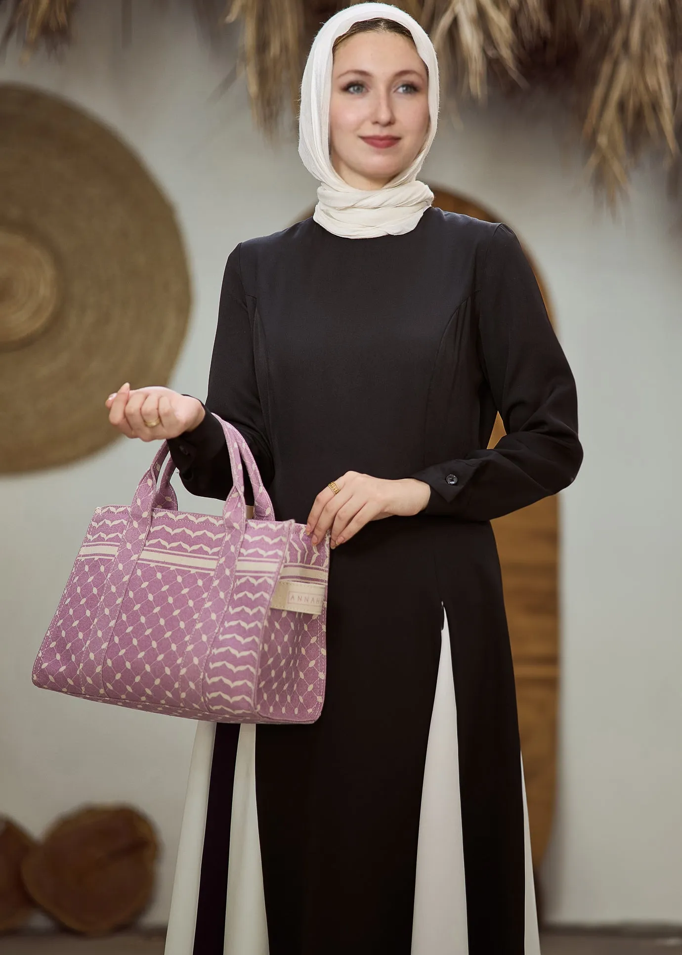 Elegant Mauve Keffiyeh Pattern Medium Tote - Premium Cotton Canvas