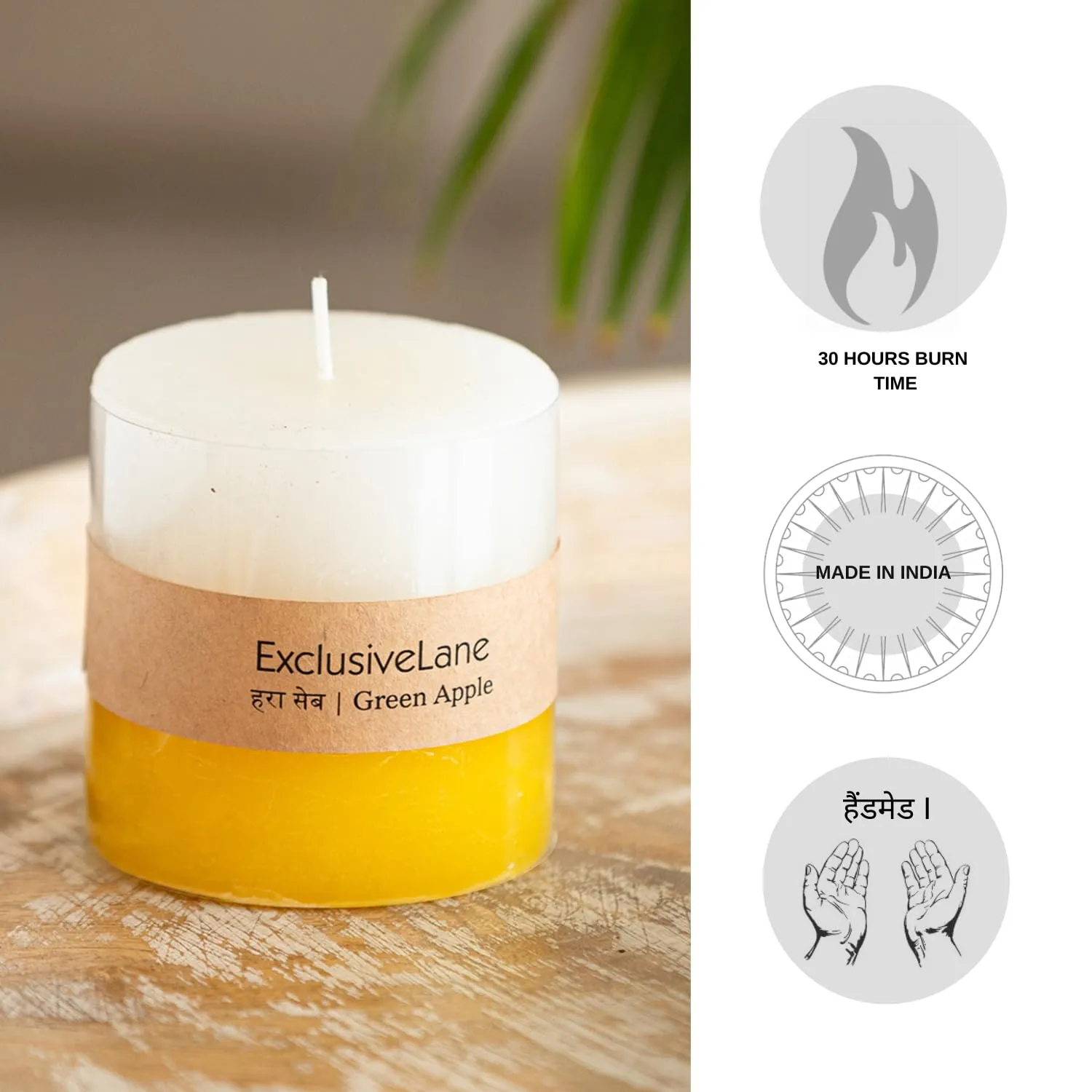 ExclusiveLane 'Green Apple' Handmade Wax Pillar Candles Scented for Home Décor & Bedroom Decoration Items (30 Hour Burn Time, Soy Blend, 320 Grams)