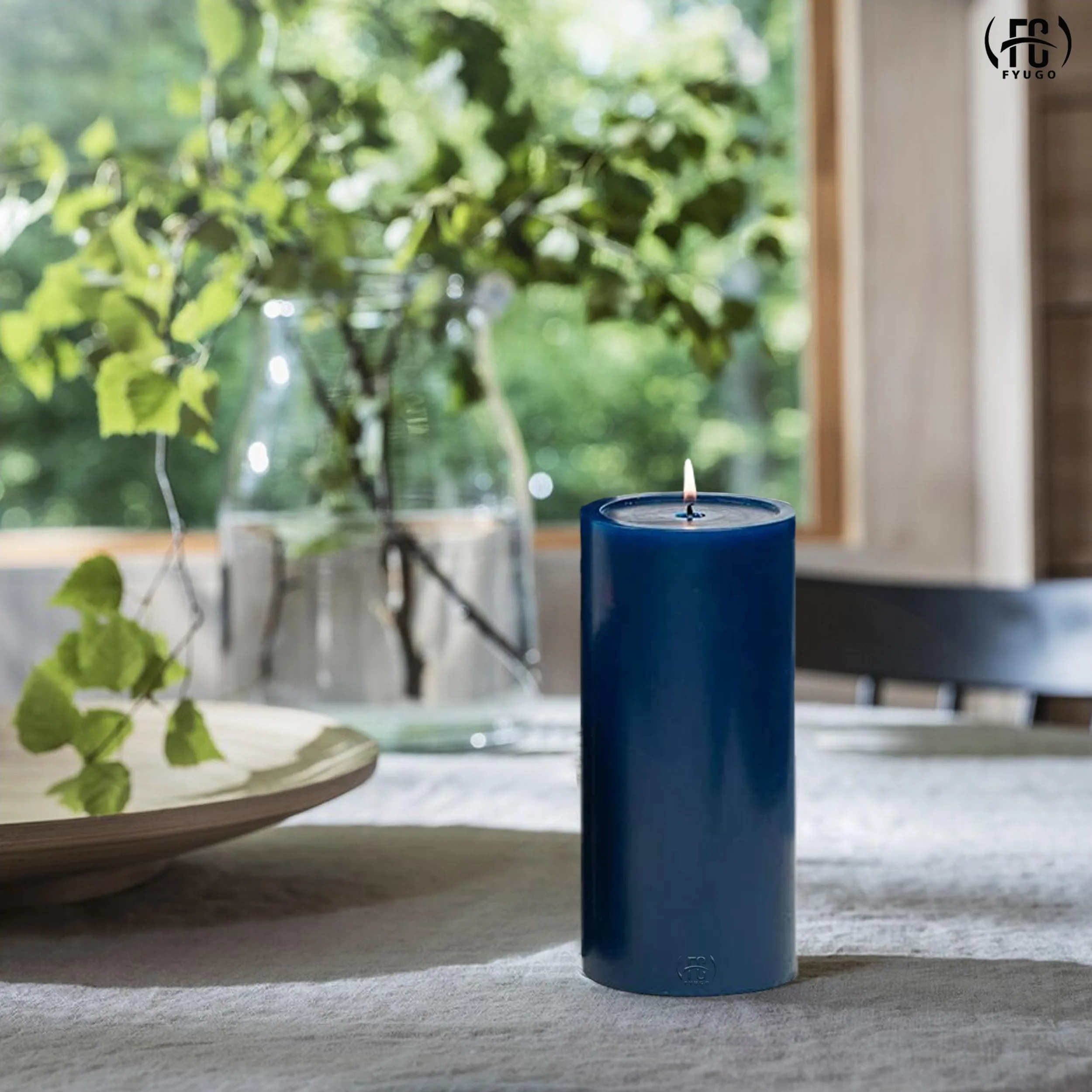 FYUGO Pillar Candles Set of 3 (3 * 3, 3 * 4, 3 * 6 inches) - Smokeless Pillar Candles - Dripless Large Candles Pillar for All Occasions (Navy Blue)