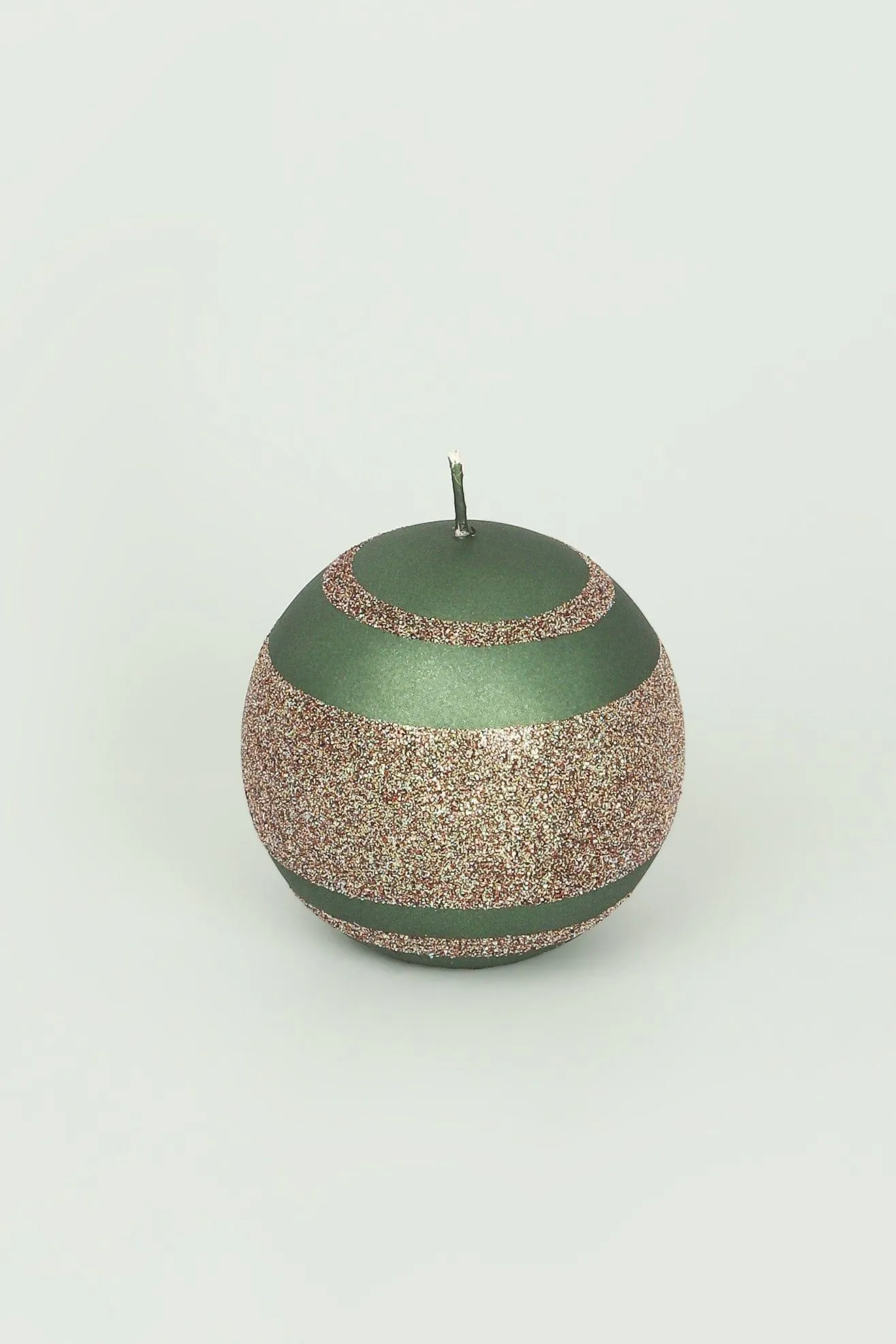 Green Cappuccino Striped Glitter Pillar Ball Candles