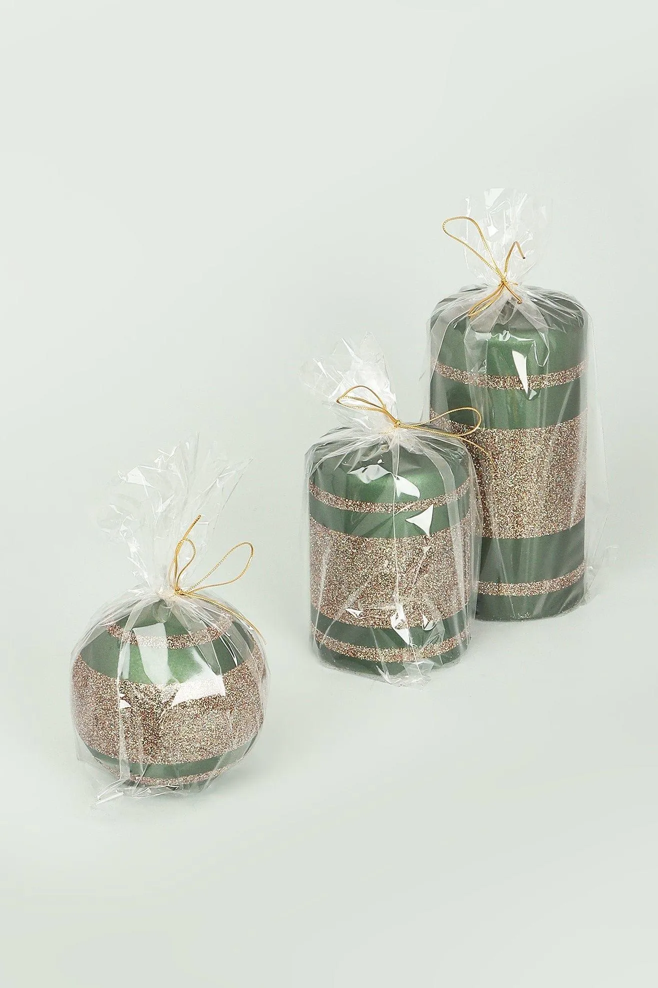 Green Cappuccino Striped Glitter Pillar Ball Candles