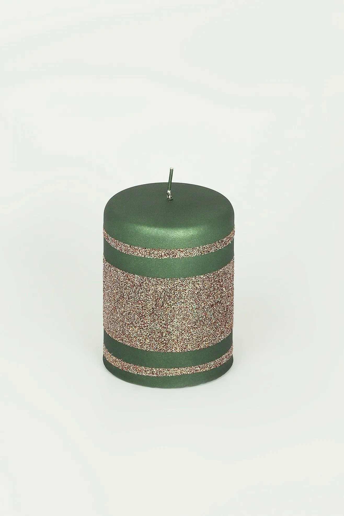 Green Cappuccino Striped Glitter Pillar Ball Candles