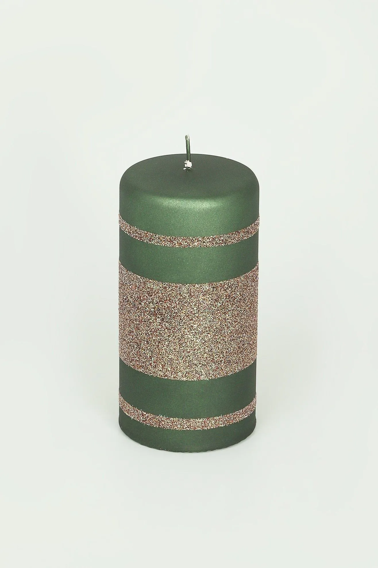 Green Cappuccino Striped Glitter Pillar Ball Candles