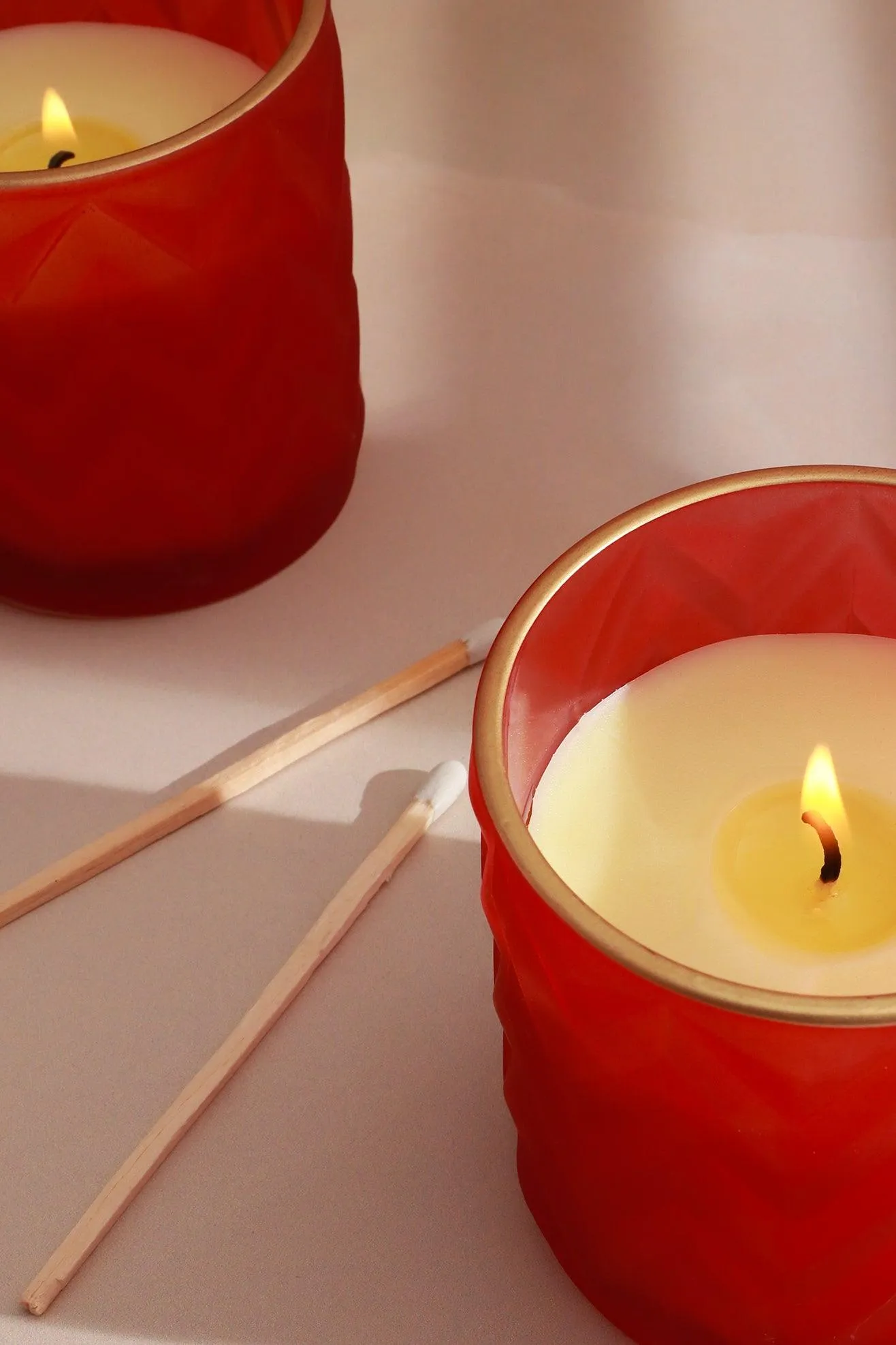 Havana Set of 2 Scented Fresh Cotton Soy Wax Textured Red Glass Jars