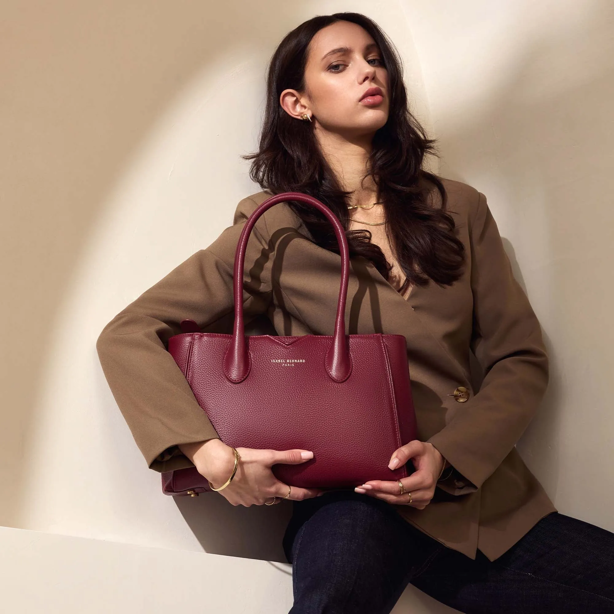 Honoré Cloe Midi bordeaux red calfskin leather handbag