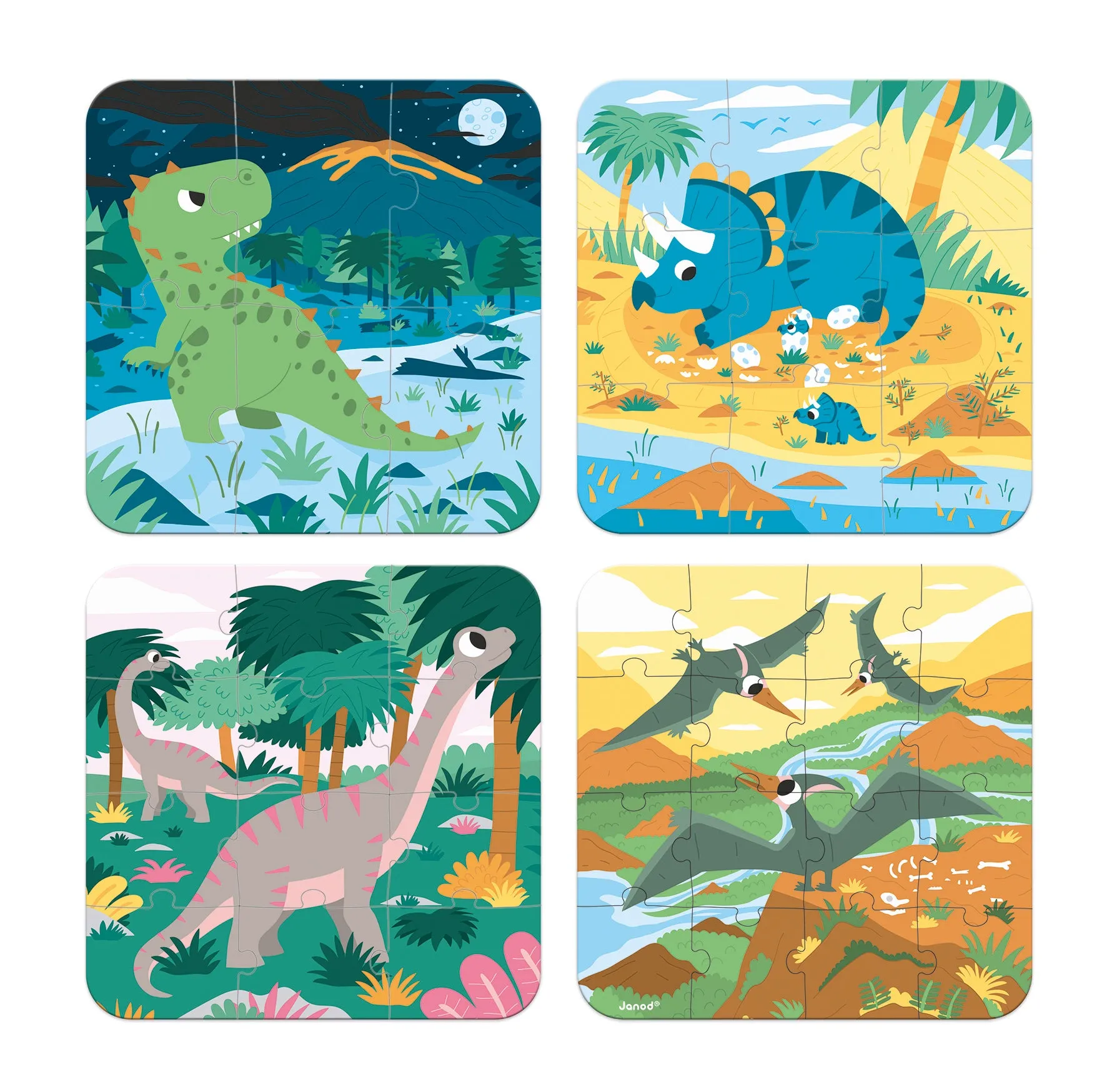 Janod  4 Pack Progressive Dinosaur Puzzles