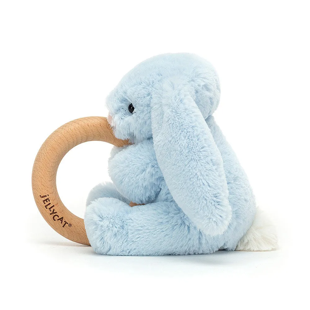 Jellycat Bashful Blue Bunny Wooden Ring Toy