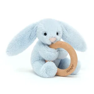 Jellycat Bashful Blue Bunny Wooden Ring Toy