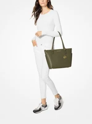 Jet Set Large Saffiano Leather Top-Zip Tote Bag