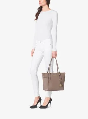 Jet Set Large Saffiano Leather Top-Zip Tote Bag