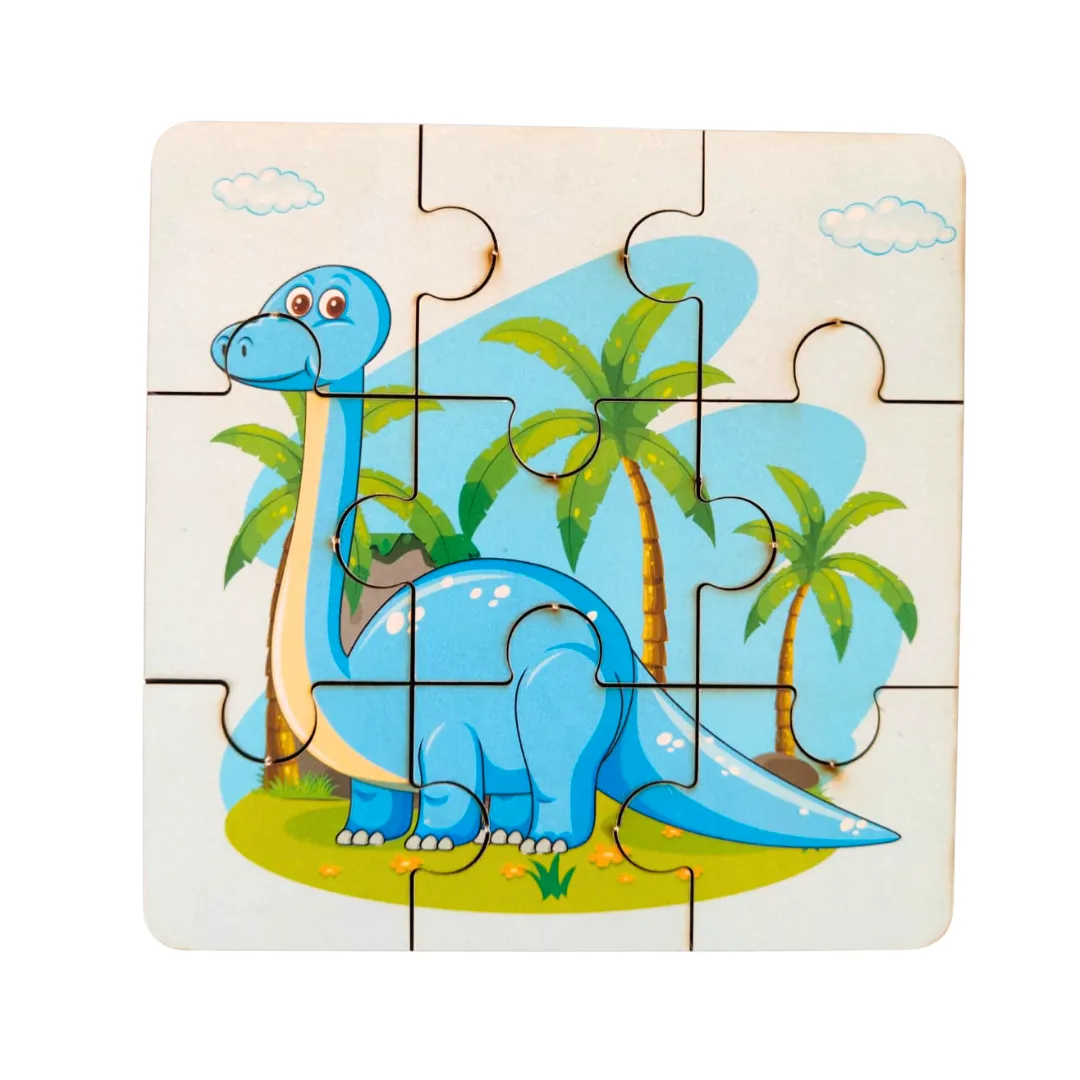 JoGenii 9 Piece Dinosaur Wooden Jigsaw Puzzles- Set of Three