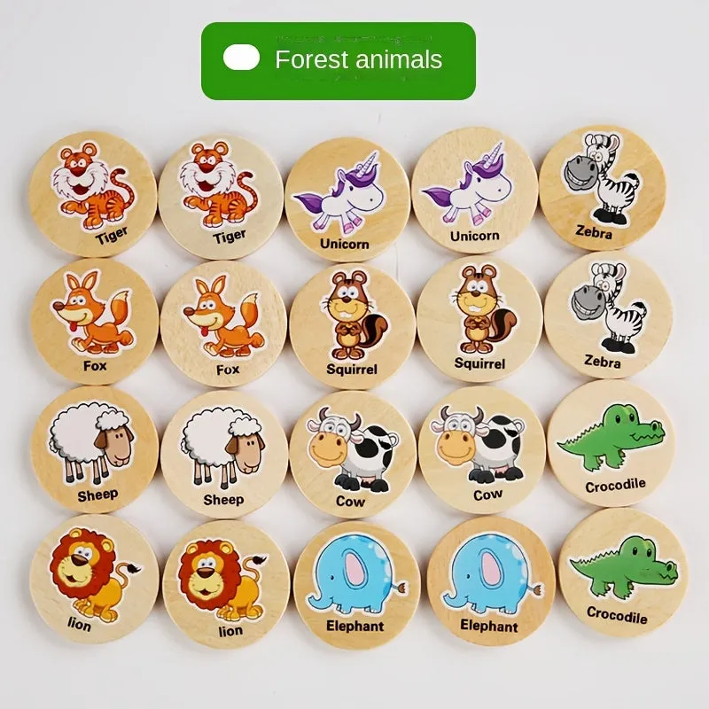 Kids Cartoon Animal Memory Chess  Montessori Wooden Educational Game