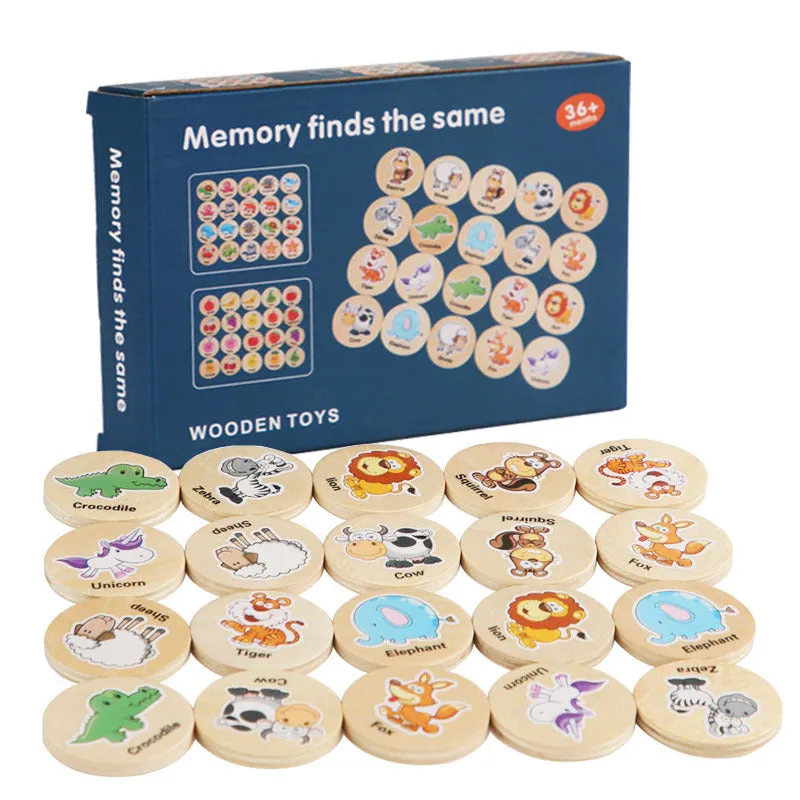 Kids Cartoon Animal Memory Chess  Montessori Wooden Educational Game