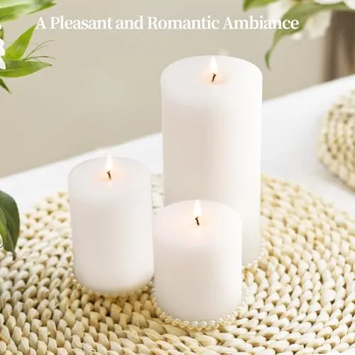 KONNI White Pillar Candles Set of 6, 3"x 6" Unscented Pillar Candles Bulk, 56 Hours Long Burning Candles, Smokeless&Dripless Large Round Candle for Wedding, Home Decoration, Parties, Spas, Dinner