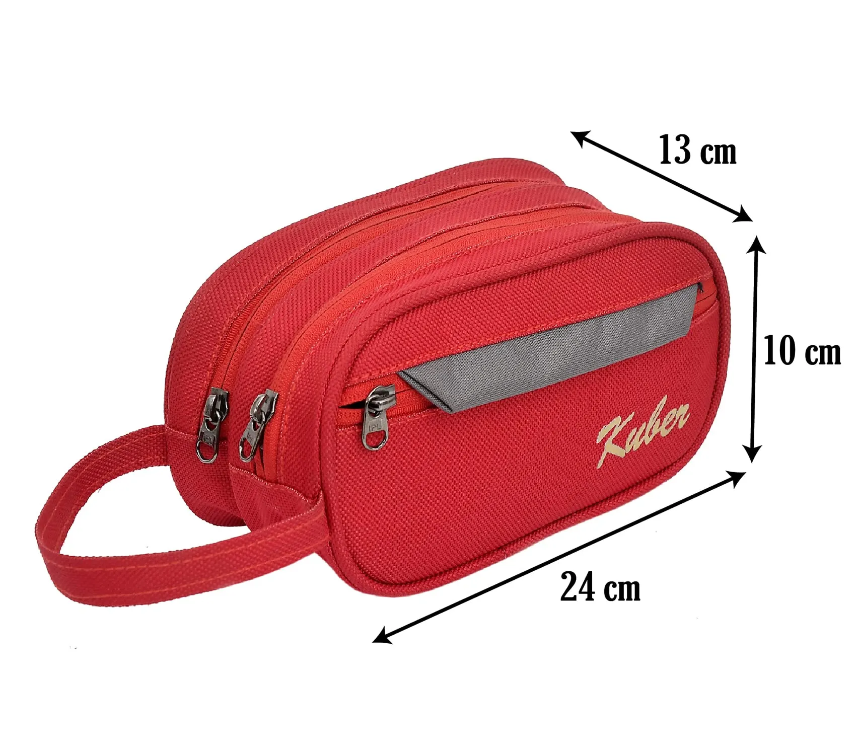 Kuber Industries Multiuses Rexine Travel Toiletry Bag/Shaving Kit/Dopp Kit/Cosmetic Bag with 3 Zipper Compartments & Carrying Strip (Red), (49KM0613) | Convenient and Stylish Travel Organizer