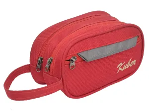 Kuber Industries Multiuses Rexine Travel Toiletry Bag/Shaving Kit/Dopp Kit/Cosmetic Bag with 3 Zipper Compartments & Carrying Strip (Red), (49KM0613) | Convenient and Stylish Travel Organizer