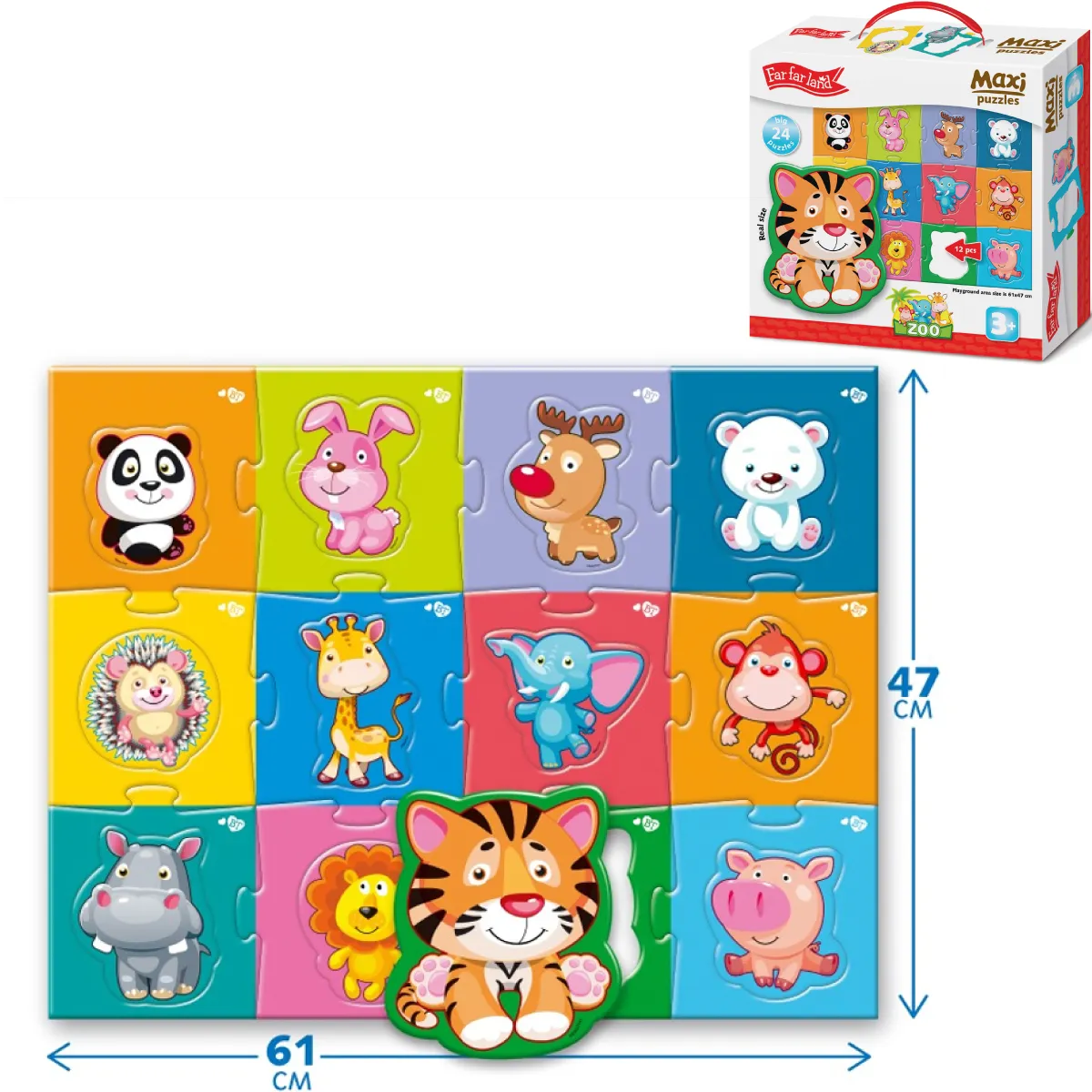 Large Floor Jigsaw Puzzles for Toddlers 2  Years - Zoo Theme - 24 Pieces - Educational Montessori Toy