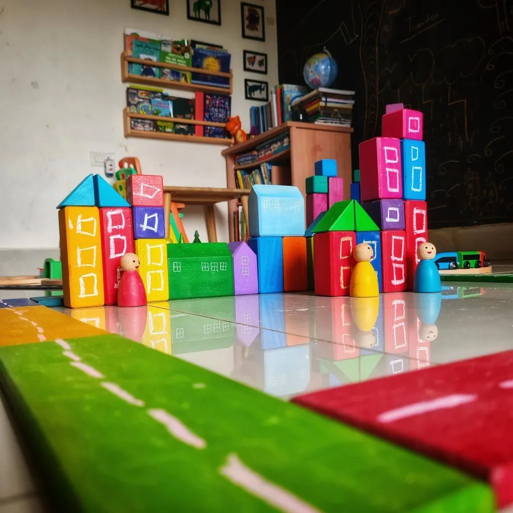 Large Stepped Pyramid of Wooden Building Blocks, 64 Piece Learning Set