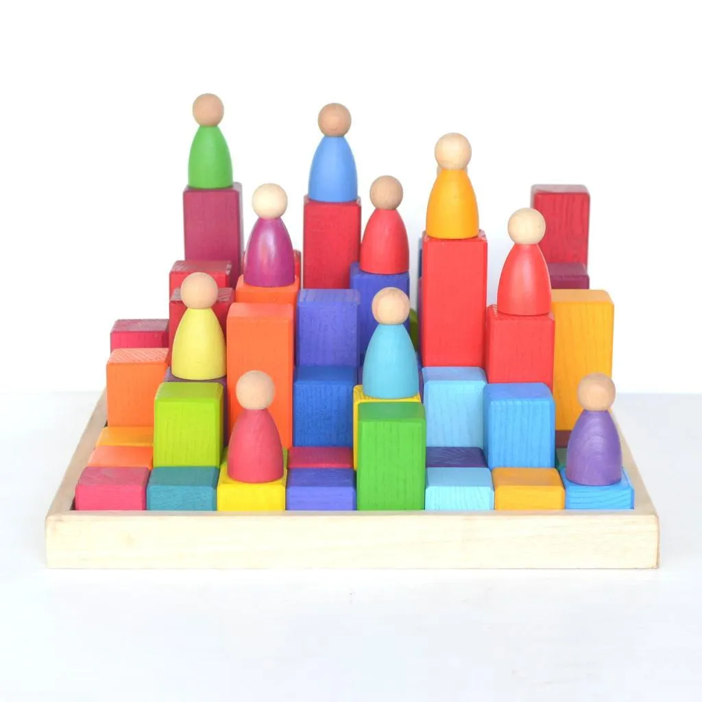 Large Stepped Pyramid of Wooden Building Blocks, 64 Piece Learning Set