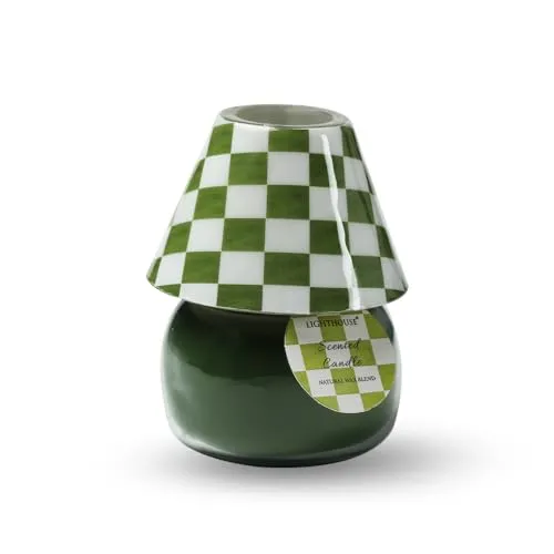 Lighthouse Candle Scented Candle Checkered Glass Lamp for Relaxation, Home Decoration and Gifting - Jasmine Green Tea Aroma