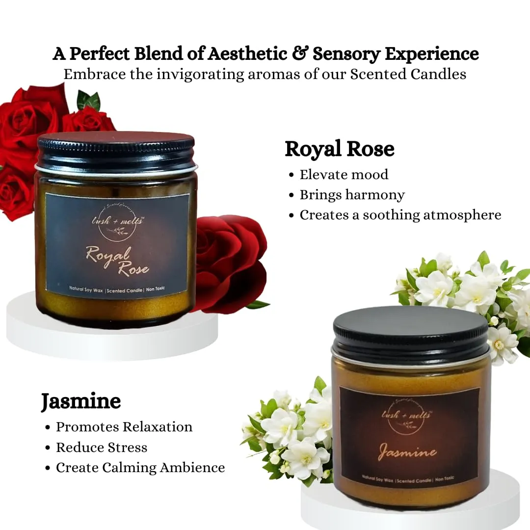 Lush & Melts Soy Wax Candle Set | 2 X 100g Each | Floral Combo Premium Scented Candles Gift Set | 100% Vegan | Candles for Home Decor | Candles for Gifting | Long Lasting Aroma Candles