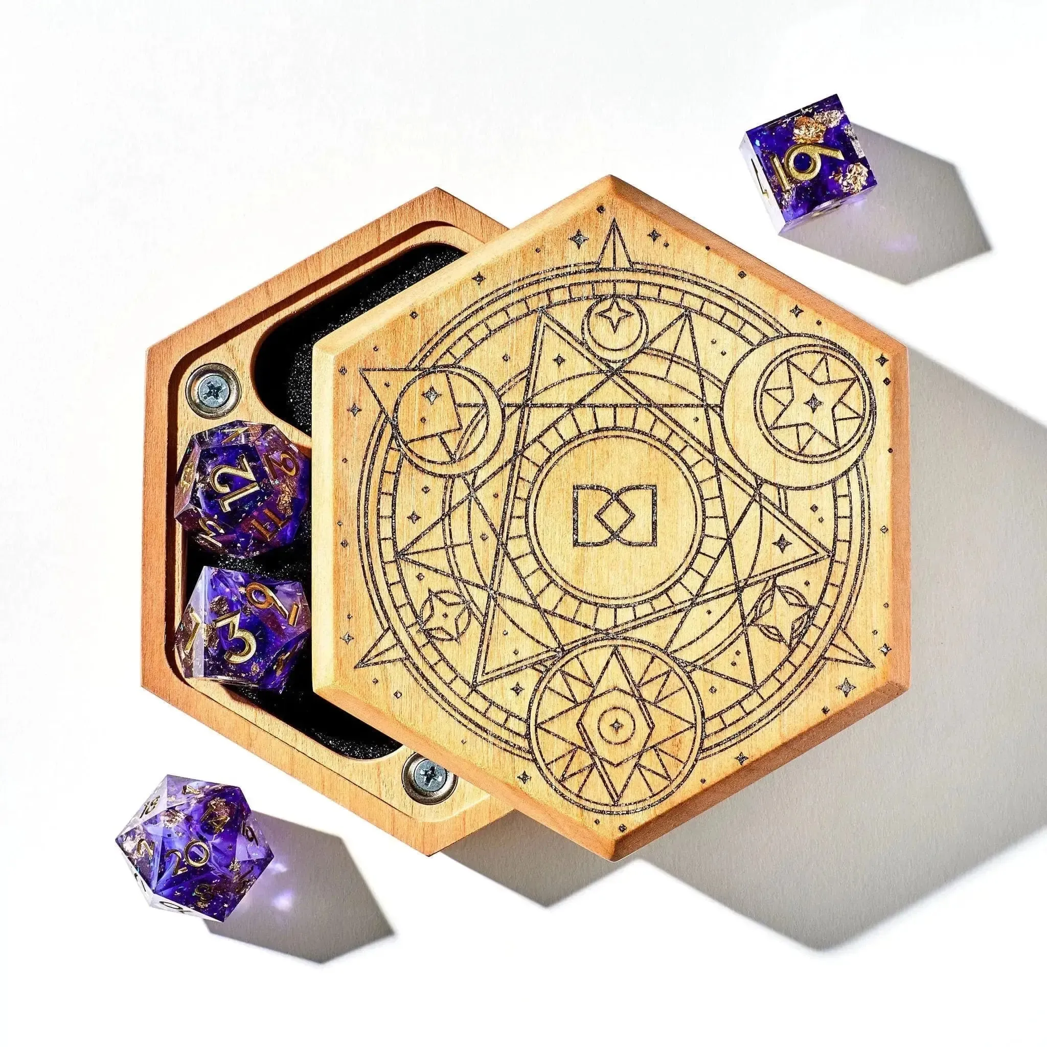 Magical Circle Tabletop Dice Vault in Cherry by Wyrmwood x Dispel